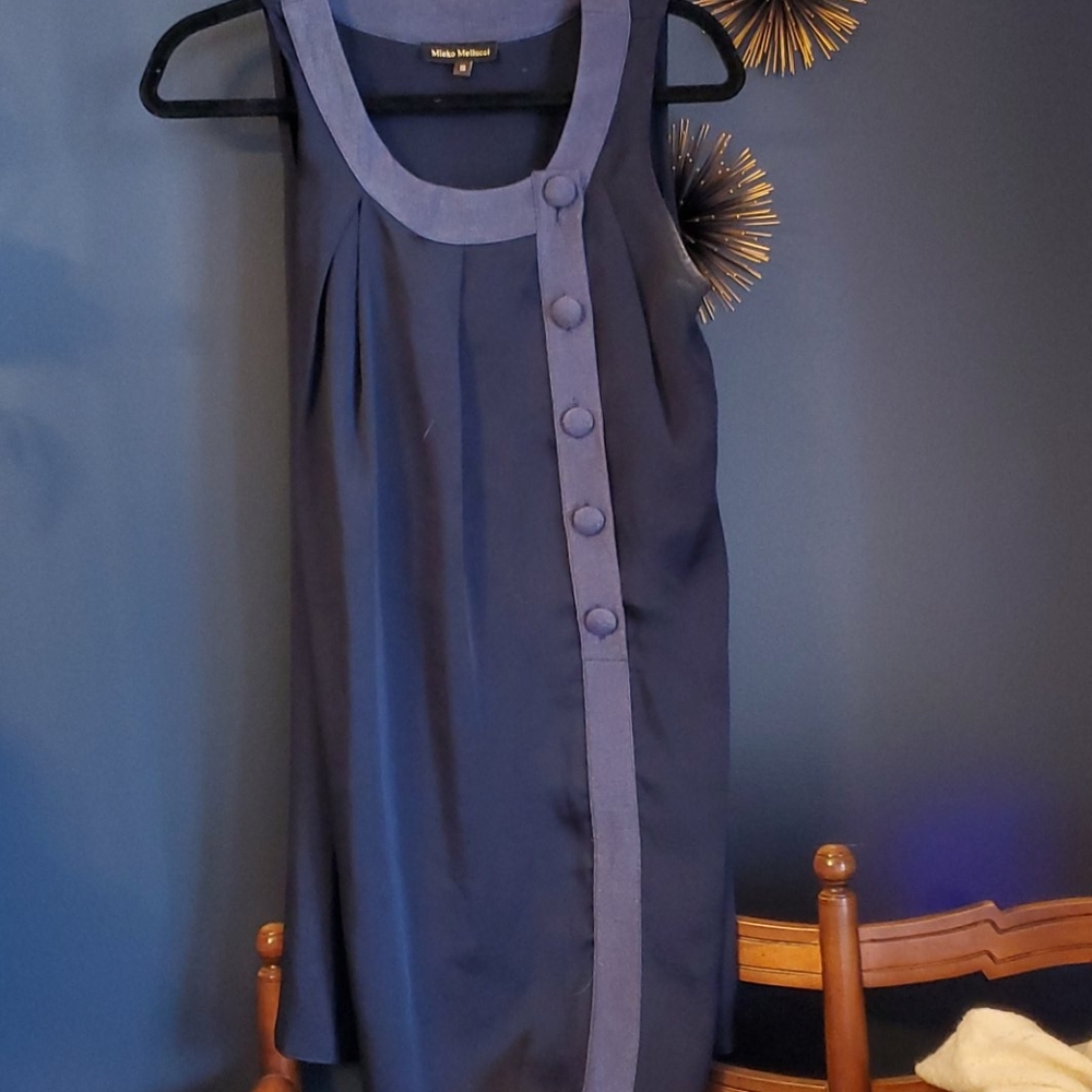 Button front sleeveless navy dress